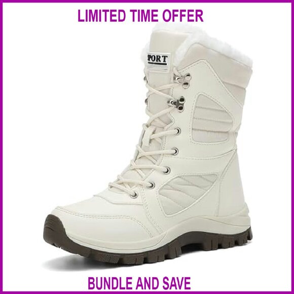 Shoes - Waterproof Winter Snow Boots Fur Lined Non-Slip Platform Mid-Calf Booties